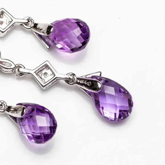 14K White Gold Amethyst Chandelier Necklace With Diamond Accents